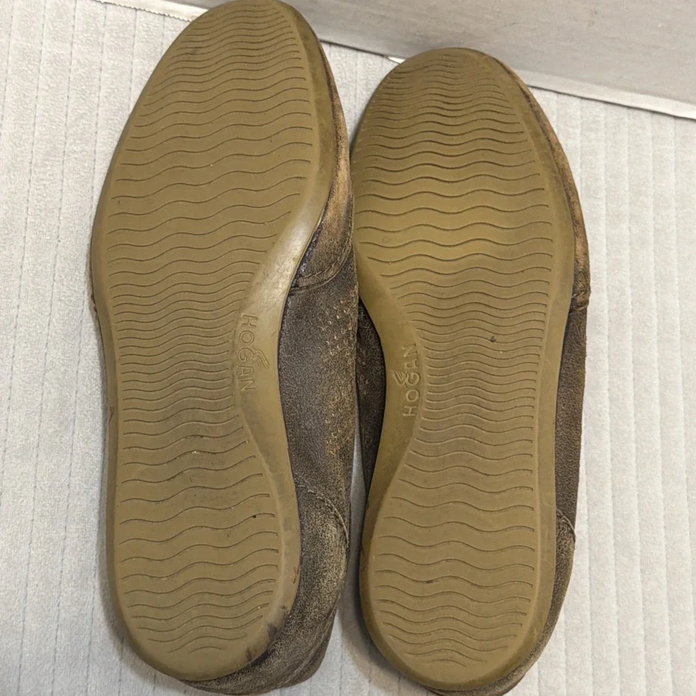 Hogan brown pebble grain leather logo sneakers trainers 7.5